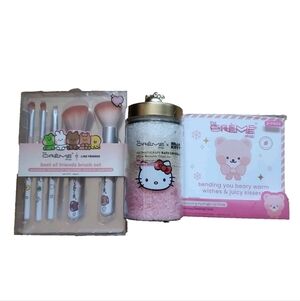 The Creme Shop 3 PC Gift Bundle W/Hello Kitty Bath Crystals Brush Set Lip Masks